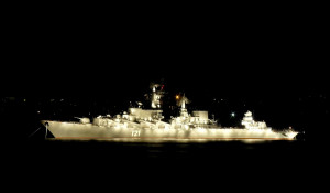 Military Vessel at night
