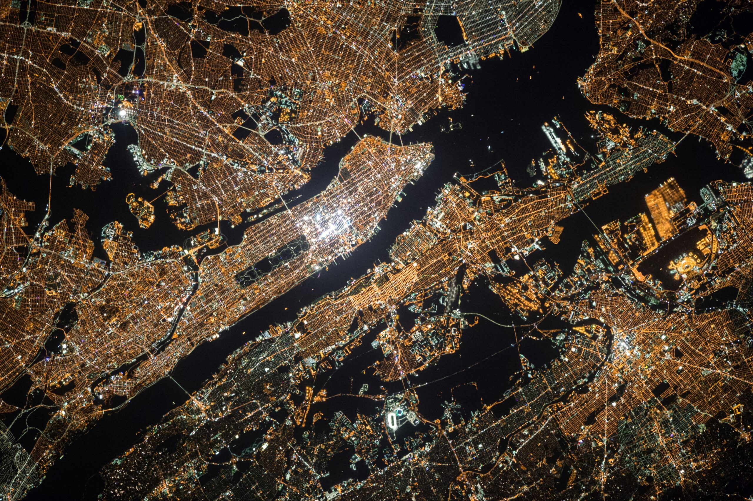 Manhattan at night as seen from above